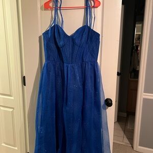 Elegant Blue Spaghetti Strap Dress
